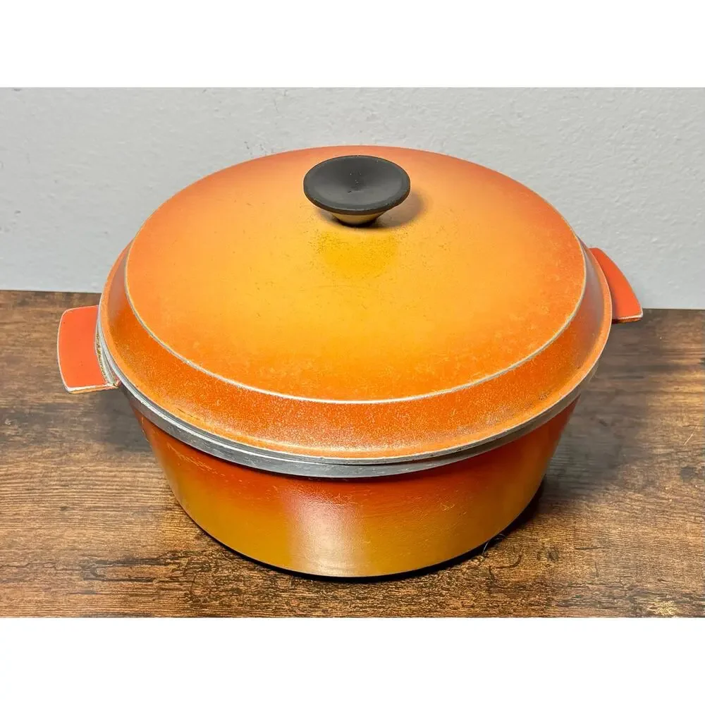 Vintage 1970s Flame Orange Aluminum Namco Australia Dutch Oven 4Qt with Lid